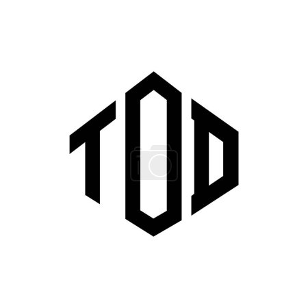 Téléchargez les illustrations : Modèle de logo de lettre de TSD avec la forme de polygone. Conception de logo en forme de polygone et cube TOD. Modèle de logo vectoriel TOD hexagone couleurs blanches et noires. Monogramme TOD, logo commercial et immobilier. - en licence libre de droit