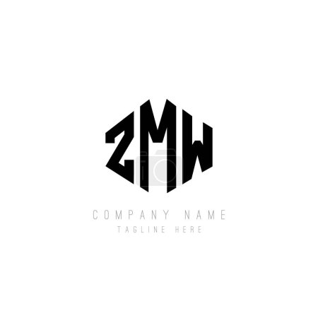 Illustration for ZMW letter logo design with polygon shape. ZMW polygon and cube shape logo design. ZMW hexagon vector logo template white and black colors. ZMW monogram, business and real estate logo. - Royalty Free Image