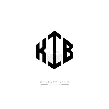 Téléchargez les illustrations : KIB lettre logo design avec forme de polygone. Conception de logo en forme de cube. Modèle de logo vectoriel hexagone couleurs blanches et noires. Logo monogramme, affaires et immobilier. - en licence libre de droit