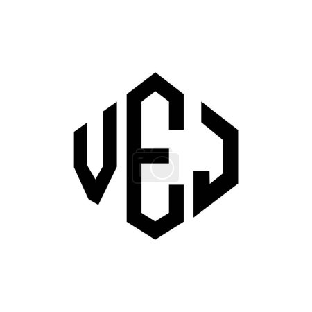 Illustration for VEJ letter logo design with polygon shape. VEJ polygon and cube shape logo design. VEJ hexagon vector logo template white and black colors. VEJ monogram, business and real estate logo. - Royalty Free Image