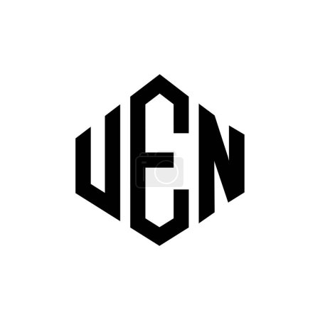 Illustration for UEN letter logo design with polygon shape. UEN polygon and cube shape logo design. UEN hexagon vector logo template white and black colors. UEN monogram, business and real estate logo. - Royalty Free Image