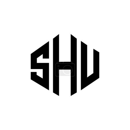 Illustration for SHU letter logo design with polygon shape. SHU polygon and cube shape logo design. SHU hexagon vector logo template white and black colors. SHU monogram, business and real estate logo. - Royalty Free Image