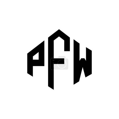 Illustration for PFW letter logo design with polygon shape. PFW polygon and cube shape logo design. PFW hexagon vector logo template white and black colors. PFW monogram, business and real estate logo. - Royalty Free Image