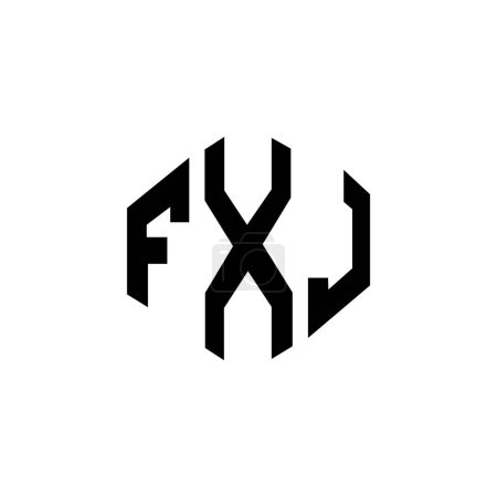 Téléchargez les illustrations : FXJ lettre logo design avec forme de polygone. Logo en forme de cube et polygone FXJ. Modèle de logo vectoriel FXJ hexagone blanc et noir. Monogramme FXJ, logo commercial et immobilier. - en licence libre de droit