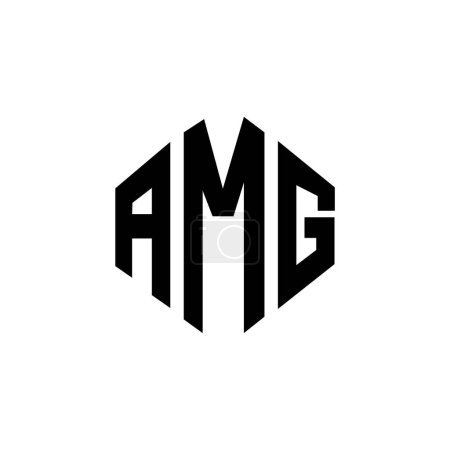 Illustration pour AMG lettre logo design avec forme de polygone. Conception de logo en forme de cube et polygone AMG. Modèle de logo vectoriel AMG hexagone blanc et noir. Monogramme AMG, logo commercial et immobilier. - image libre de droit