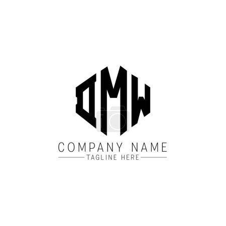 Illustration for DMW letter logo design with polygon shape. DMW polygon and cube shape logo design. DMW hexagon vector logo template white and black colors. DMW monogram, business and real estate logo. - Royalty Free Image