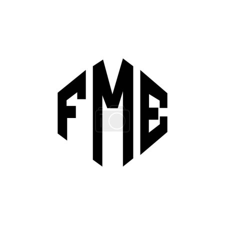 Illustration for FME letter logo design with polygon shape. FME polygon and cube shape logo design. FME hexagon vector logo template white and black colors. FME monogram, business and real estate logo. - Royalty Free Image