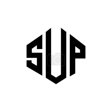 Illustration for SUP letter logo design with polygon shape. SUP polygon and cube shape logo design. SUP hexagon vector logo template white and black colors. SUP monogram, business and real estate logo. - Royalty Free Image