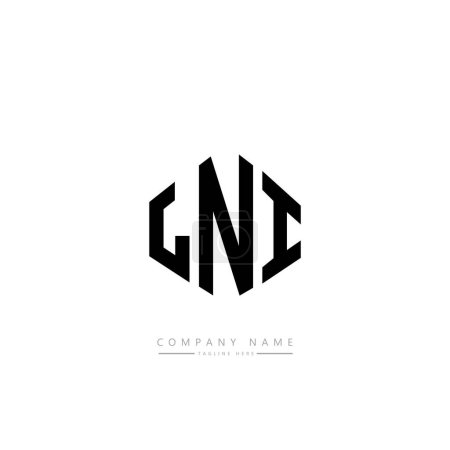 Illustration for LNI letter logo design with polygon shape. Cube shape logo design. Hexagon vector logo template white and black colors. Monogram, business and real estate logo. - Royalty Free Image