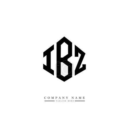 Téléchargez les illustrations : IBZ lettre logo design avec forme de polygone. Conception de logo en forme de cube. Modèle de logo vectoriel hexagone couleurs blanches et noires. Logo monogramme, affaires et immobilier. - en licence libre de droit