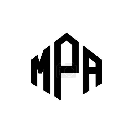 Illustration for MPA letter logo design with polygon shape. Cube shape logo design. Hexagon vector logo template white and black colors. Monogram, business and real estate logo. - Royalty Free Image
