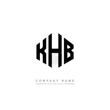 Illustration for KHB letter logo design with polygon shape. Cube shape logo design. Hexagon vector logo template white and black colors. Monogram, business and real estate logo. - Royalty Free Image