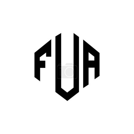 Illustration for FUA letter logo design with polygon shape. Cube shape logo design. Hexagon vector logo template white and black colors. Monogram, business and real estate logo. - Royalty Free Image