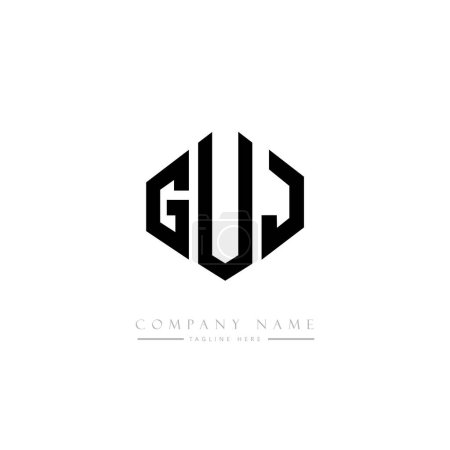 Illustration for GUJ letter logo design with polygon shape. Cube shape logo design. Hexagon vector logo template white and black colors. Monogram, business and real estate logo. - Royalty Free Image