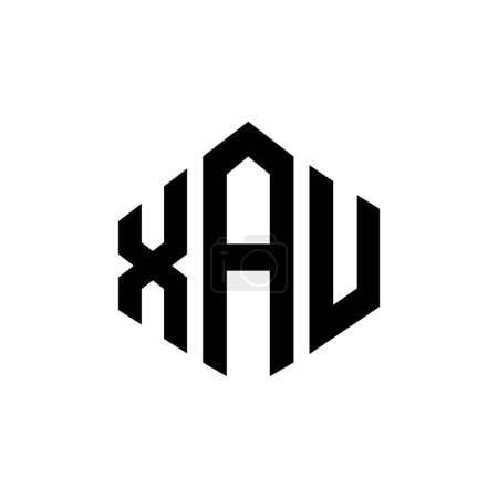 Illustration for XAU letter logo design with polygon shape. XAU polygon and cube shape logo design. XAU hexagon vector logo template white and black colors. XAU monogram, business and real estate logo. - Royalty Free Image