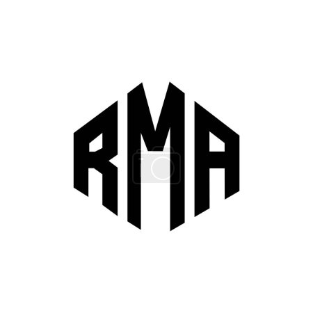 Ilustración de RMA letter logo design with polygon shape. RMA polygon and cube shape logo design. RMA hexagon vector logo template white and black colors. RMA monogram, business and real estate logo. - Imagen libre de derechos