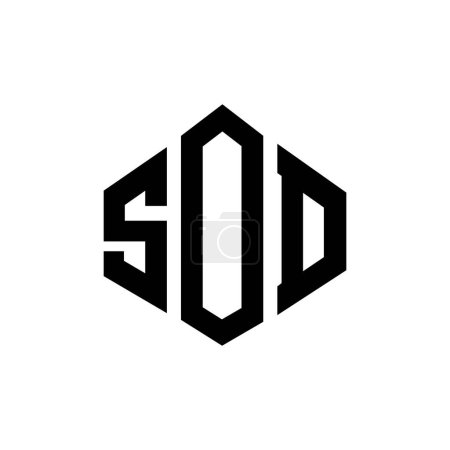 Téléchargez les illustrations : Design de logo de lettre SOD avec forme de polygone. Polygone SOD et conception de logo en forme de cube. Modèle de logo vectoriel SOD hexagone couleurs blanches et noires. Monogramme SOD, logo commercial et immobilier. - en licence libre de droit
