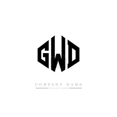 Illustration for GWD letter logo design with polygon shape. Cube shape logo design. Hexagon vector logo template white and black colors. Monogram, business and real estate logo. - Royalty Free Image