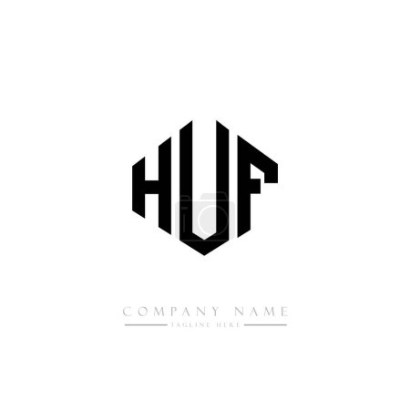 Illustration for HUF letter logo design with polygon shape. HUF polygon and cube shape logo design. HUF hexagon vector logo template white and black colors. HUF monogram, business and real estate logo. - Royalty Free Image