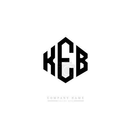 Illustration for KEB letter logo design with polygon shape. Cube shape logo design. Hexagon vector logo template white and black colors. Monogram, business and real estate logo. - Royalty Free Image