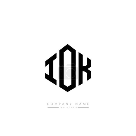 Illustration for IOK letter logo design with polygon shape. Cube shape logo design. Hexagon vector logo template white and black colors. Monogram, business and real estate logo. - Royalty Free Image