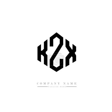 Illustration for KZX letter logo design with polygon shape. Cube shape logo design. Hexagon vector logo template white and black colors. Monogram, business and real estate logo. - Royalty Free Image