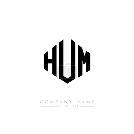 Illustration for HUM letter logo design with polygon shape. HUM polygon and cube shape logo design. HUM hexagon vector logo template white and black colors. HUM monogram, business and real estate logo. - Royalty Free Image