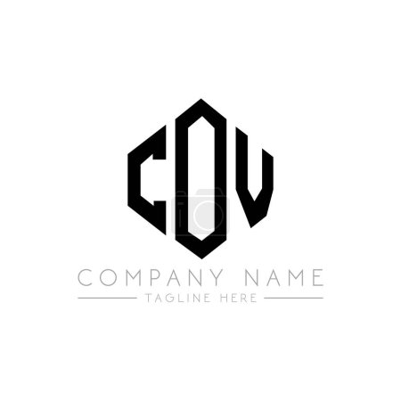 Illustration for COV letter logo design with polygon shape. COV polygon and cube shape logo design. COV hexagon vector logo template white and black colors. COV monogram, business and real estate logo. - Royalty Free Image