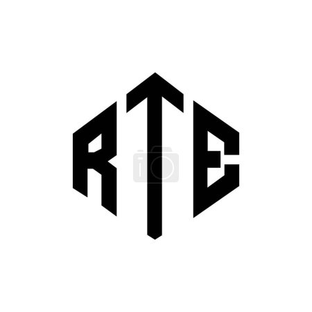 Illustration for RTE letter logo design with polygon shape. RTE polygon and cube shape logo design. RTE hexagon vector logo template white and black colors. RTE monogram, business and real estate logo. - Royalty Free Image