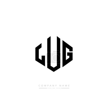 Illustration for LUG letter logo design with polygon shape. Cube shape logo design. Hexagon vector logo template white and black colors. Monogram, business and real estate logo. - Royalty Free Image