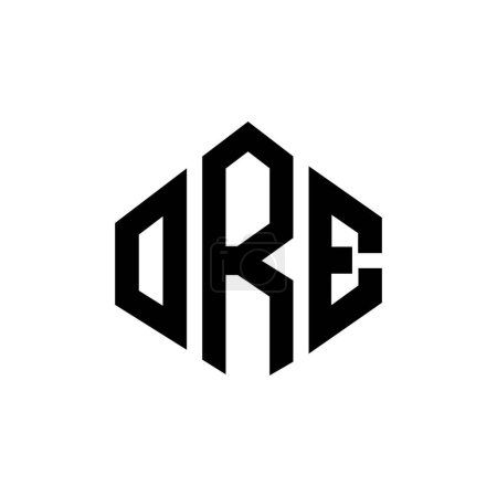Ilustración de Diseño del logotipo de la letra ORE con forma de polígono. Diseño del logo en forma de polígono y cubo ORE. Plantilla de logotipo de vector hexágono ORE colores blanco y negro. Monograma ORE, logotipo de negocios e inmuebles. - Imagen libre de derechos