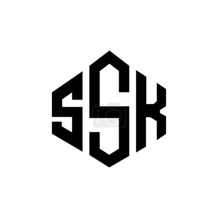 Ilustración de Diseño del logotipo de la letra SSK con forma de polígono. Diseño de logotipo en forma de polígono y cubo SSK. SSK hexágono vector logotipo plantilla blanco y negro colores. Monograma SSK, logotipo comercial e inmobiliario. - Imagen libre de derechos