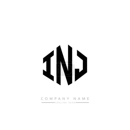 Illustration for INJ letter logo design with polygon shape. Cube shape logo design. Hexagon vector logo template white and black colors. Monogram, business and real estate logo. - Royalty Free Image