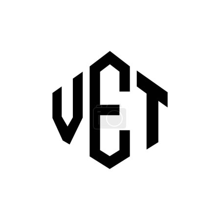 Illustration for VET letter logo design with polygon shape. VET polygon and cube shape logo design. VET hexagon vector logo template white and black colors. VET monogram, business and real estate logo. - Royalty Free Image