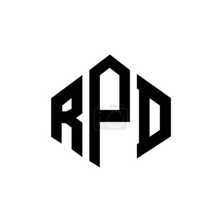 Illustration for RPD letter logo design with polygon shape. RPD polygon and cube shape logo design. RPD hexagon vector logo template white and black colors. RPD monogram, business and real estate logo. - Royalty Free Image