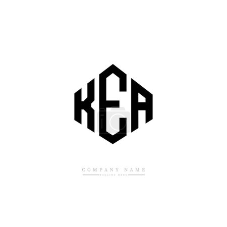 Téléchargez les illustrations : KEA lettre logo design avec forme de polygone. Conception de logo en forme de cube. Modèle de logo vectoriel hexagone couleurs blanches et noires. Logo monogramme, affaires et immobilier. - en licence libre de droit