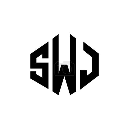 Illustration for SWJ letter logo design with polygon shape. SWJ polygon and cube shape logo design. SWJ hexagon vector logo template white and black colors. SWJ monogram, business and real estate logo. - Royalty Free Image