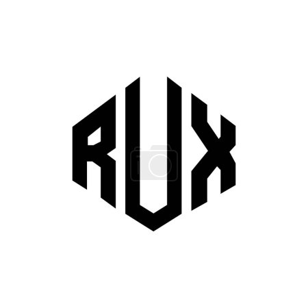 Ilustración de RUX letter logo design with polygon shape. RUX polygon and cube shape logo design. RUX hexagon vector logo template white and black colors. RUX monogram, business and real estate logo. - Imagen libre de derechos