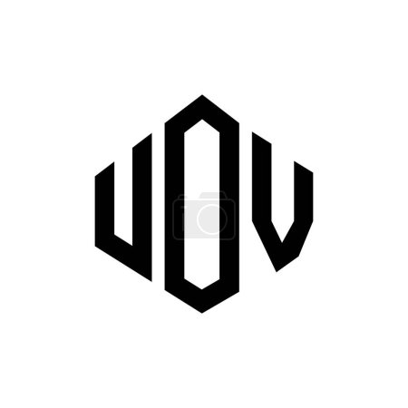 Illustration for UOV letter logo design with polygon shape. UOV polygon and cube shape logo design. UOV hexagon vector logo template white and black colors. UOV monogram, business and real estate logo. - Royalty Free Image