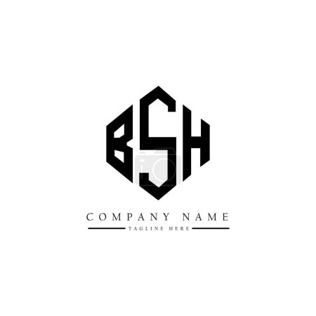 Illustration for BSH letter logo design with polygon shape. BSH polygon and cube shape logo design. BSH hexagon vector logo template white and black colors. BSH monogram, business and real estate logo. - Royalty Free Image