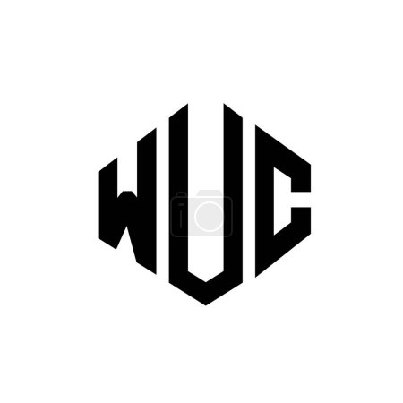 Illustration for WUC letter logo design with polygon shape. WUC polygon and cube shape logo design. WUC hexagon vector logo template white and black colors. WUC monogram, business and real estate logo. - Royalty Free Image