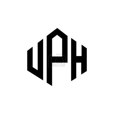 Téléchargez les illustrations : UPH lettre logo design avec forme de polygone. Conception de logo en forme de polygone et de cube UPH. Modèle de logo vectoriel UPH hexagone couleurs blanches et noires. Monogramme UPH, logo commercial et immobilier. - en licence libre de droit