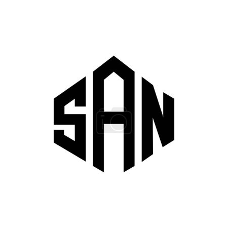 Ilustración de SAN letter logo design with polygon shape. SAN polygon and cube shape logo design. SAN hexagon vector logo template white and black colors. SAN monogram, business and real estate logo. - Imagen libre de derechos