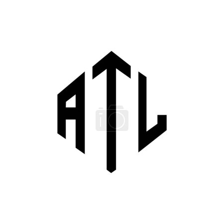 ATL letter logo design with polygon shape. ATL polygon and cube shape logo design. ATL hexagon vector logo template white and black colors. ATL monogram, business and real estate logo.