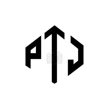 Illustration for PTJ letter logo design with polygon shape. PTJ polygon and cube shape logo design. PTJ hexagon vector logo template white and black colors. PTJ monogram, business and real estate logo. - Royalty Free Image