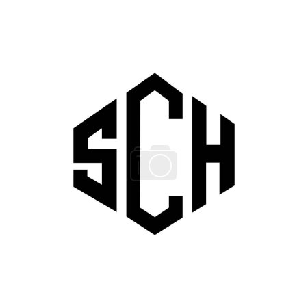 Ilustración de Diseño del logotipo de la letra SCH con forma de polígono. Diseño de logotipo en forma de polígono y cubo SCH. Plantilla de logotipo de hexágono SCH colores blanco y negro. Monograma SCH, logotipo comercial e inmobiliario. - Imagen libre de derechos