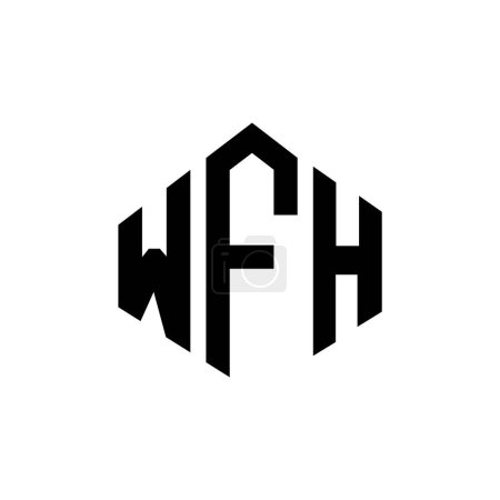 Ilustración de WFH letter logo design with polygon shape. WFH polygon and cube shape logo design. WFH hexagon vector logo template white and black colors. WFH monogram, business and real estate logo. - Imagen libre de derechos