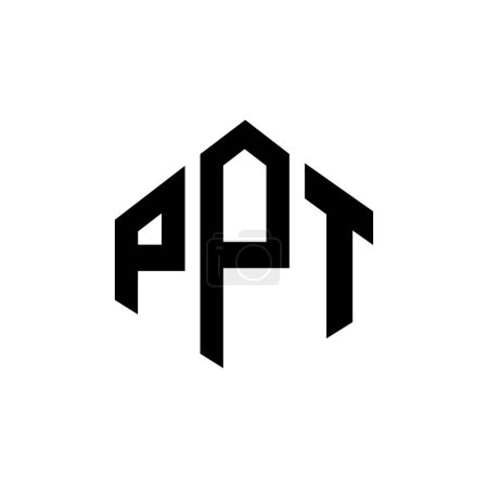 Téléchargez les photos : PPT lettre logo design avec forme de polygone. PPT polygone et forme de cube logo design. Modèle de logo vectoriel PPT hexagone couleurs blanches et noires. Monogramme PPT, logo commercial et immobilier. - en image libre de droit