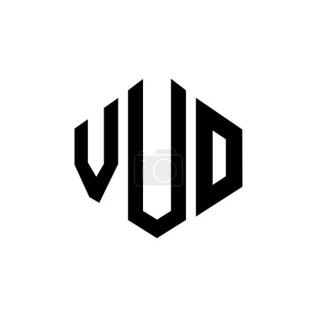 Illustration for VUO letter logo design with polygon shape. VUO polygon and cube shape logo design. VUO hexagon vector logo template white and black colors. VUO monogram, business and real estate logo. - Royalty Free Image