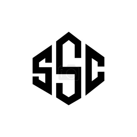 Téléchargez les illustrations : SSC lettre logo design avec forme de polygone. SSC polygone et forme de cube logo design. Modèle de logo vectoriel SSC hexagone blanc et noir. Monogramme SSC, logo commercial et immobilier. - en licence libre de droit